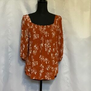 Brown Relaxed Blouse with 3/4 Sleeves